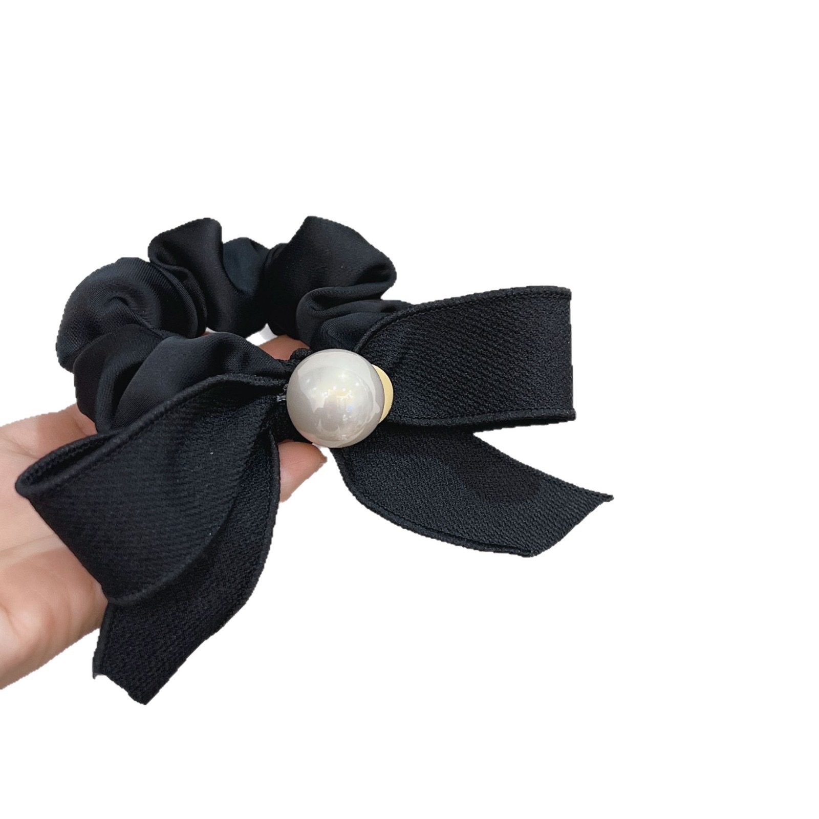 新款直播发饰珍珠马尾大肠发圈布艺蝴蝶结韩式精致马尾发圈皮筋 详情图3