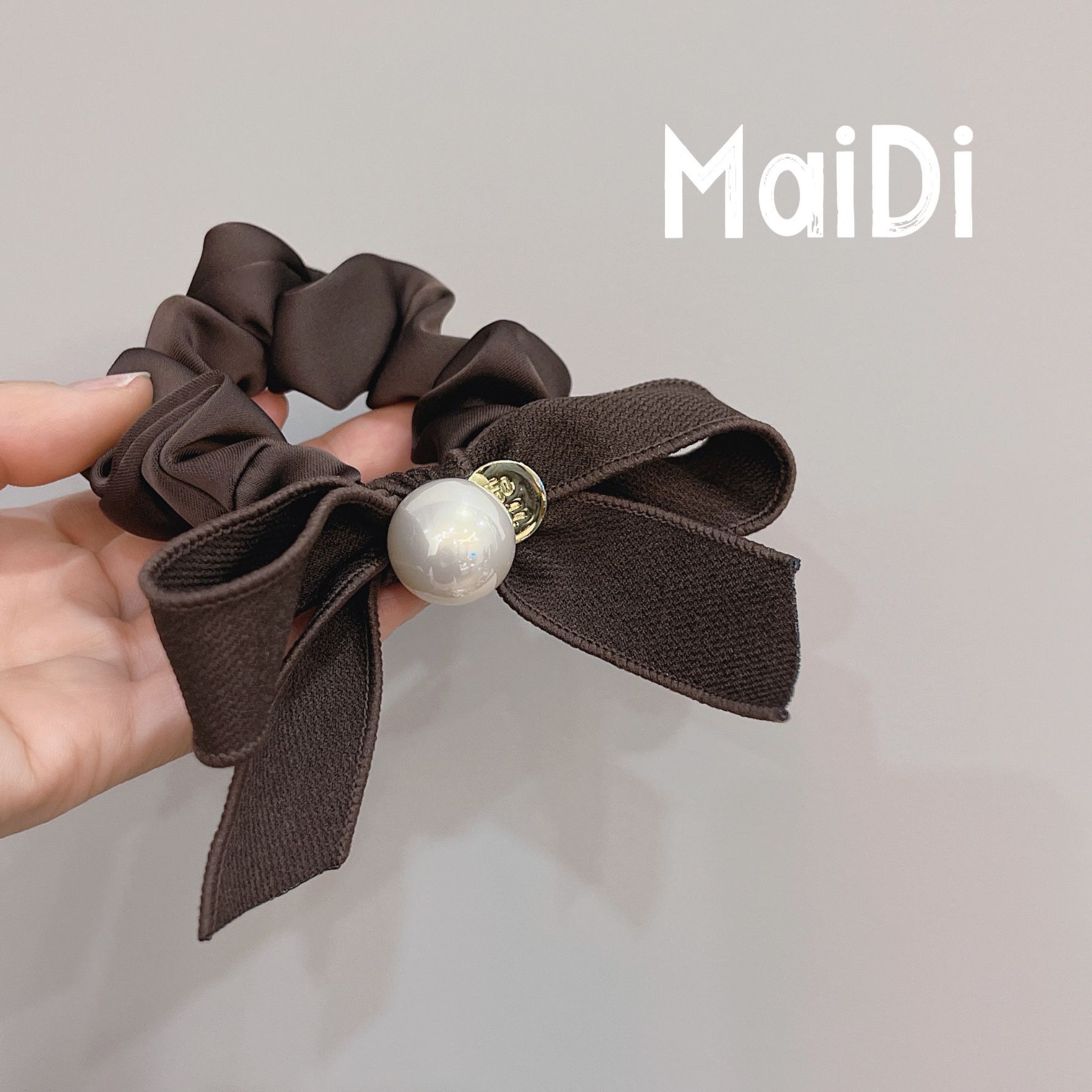 新款直播发饰珍珠马尾大肠发圈布艺蝴蝶结韩式精致马尾发圈皮筋 详情图4