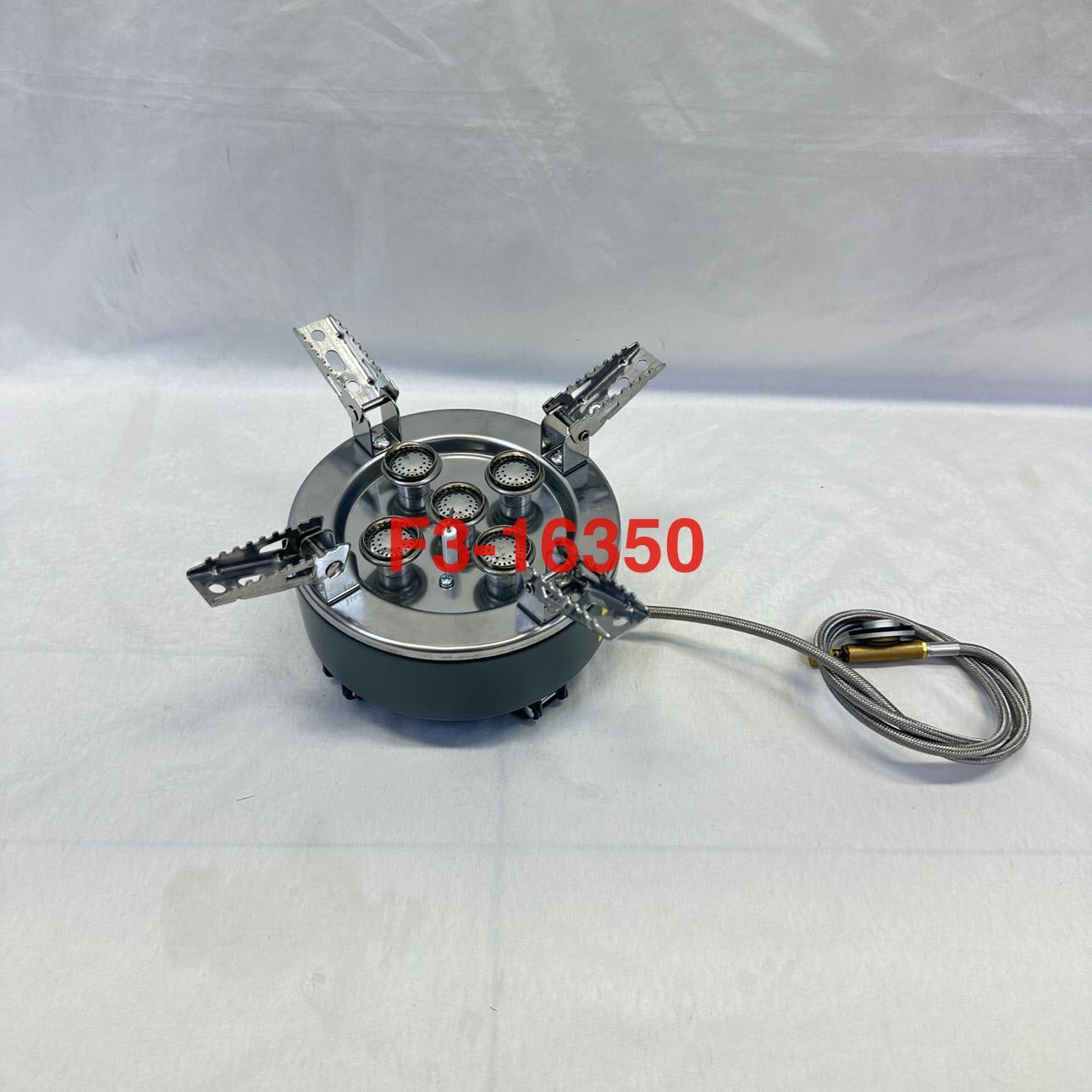 新款五头炉不锈钢炉 猛火炉圆形卡式炉 带支架气炉 户外炉便携炉产品图