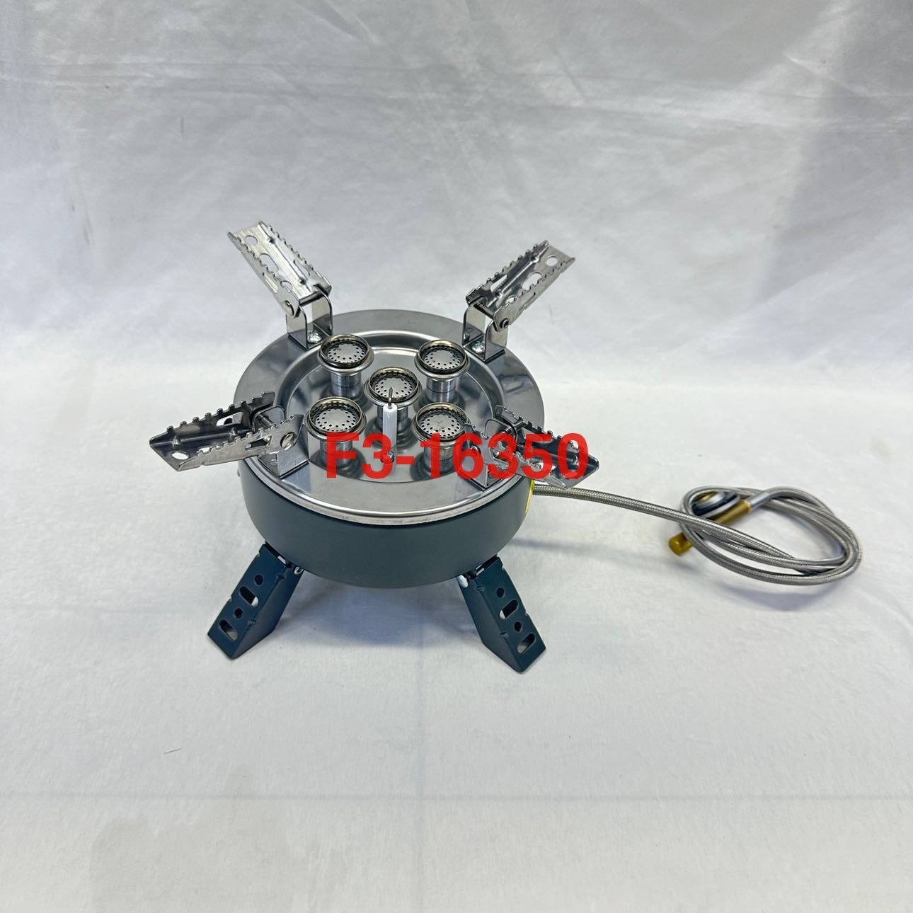 新款五头炉不锈钢炉 猛火炉圆形卡式炉 带支架气炉 户外炉便携炉详情图3