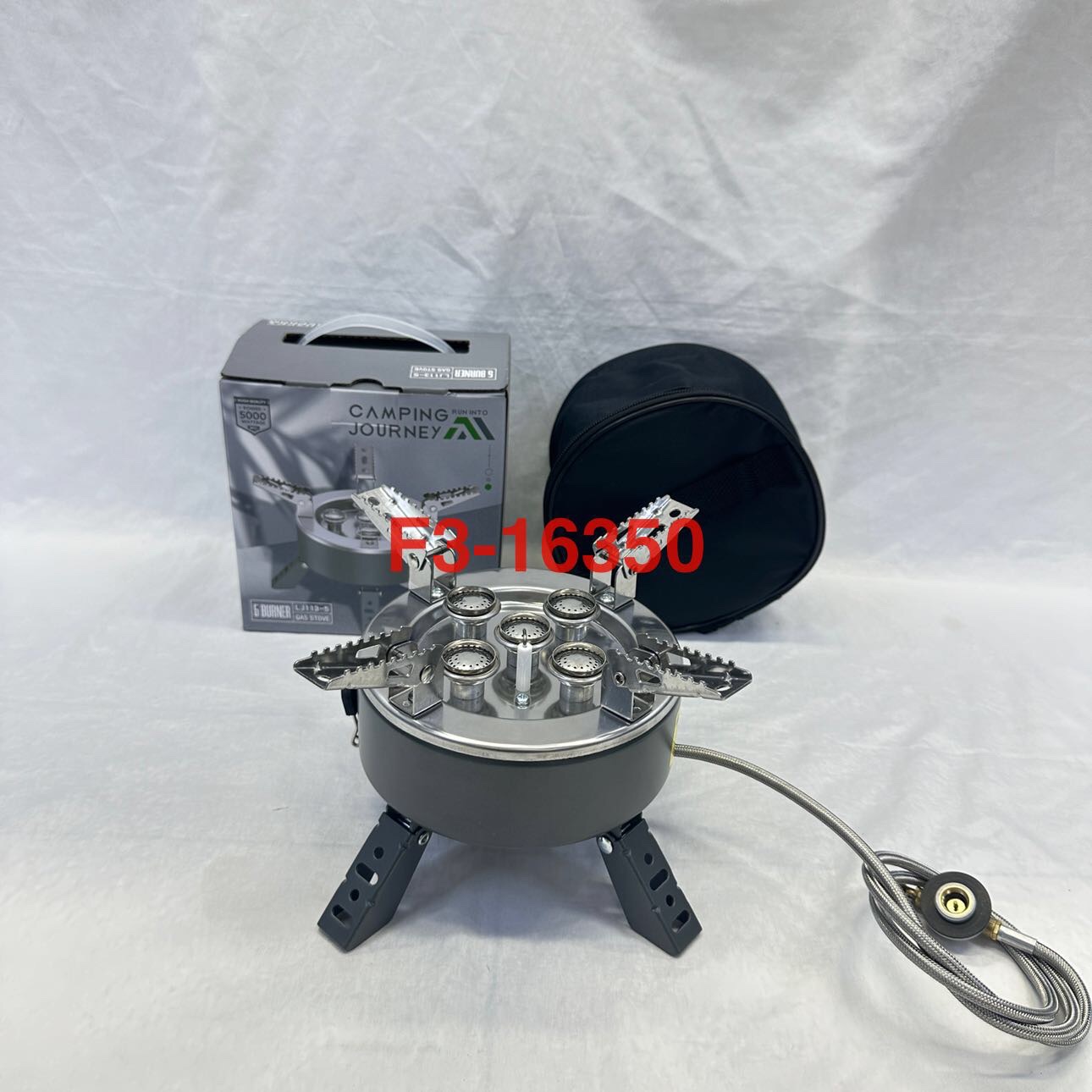 新款五头炉不锈钢炉 猛火炉圆形卡式炉 带支架气炉 户外炉便携炉