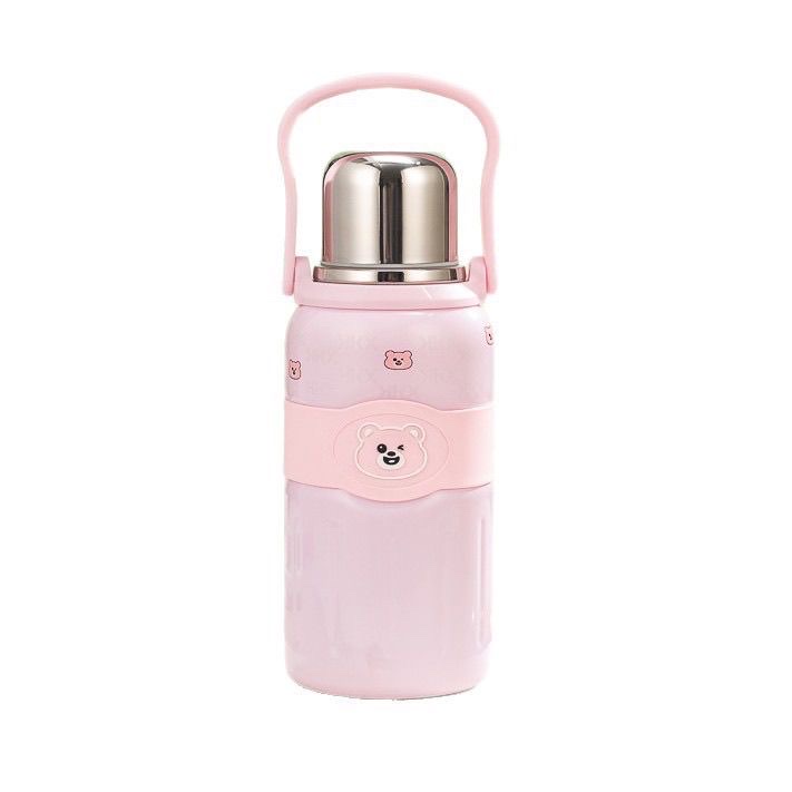 Kola Bear Cartoon Portable Large Capacity 316 tea brewing stainless Steel insulated outdoor handle pot, milk mixing pot, other 1000ML KY-83-692YB Item Picture