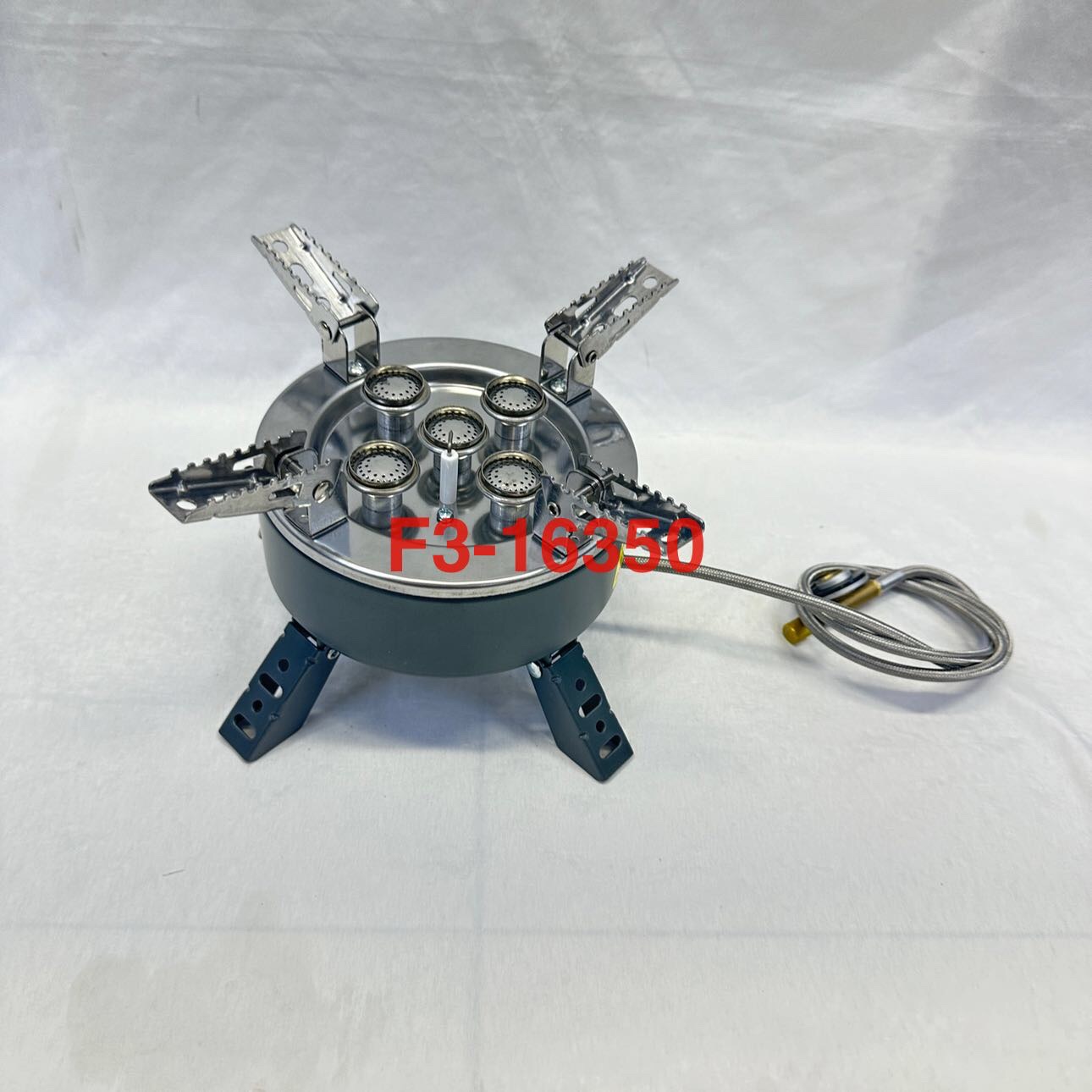 新款五头炉不锈钢炉 猛火炉圆形卡式炉 带支架气炉 户外炉便携炉白底实物图