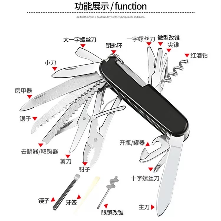 In stock: 91mm stainless steel multi-purpose knife, 17mm multi-functional tool knife, outdoor folding knife Specification image