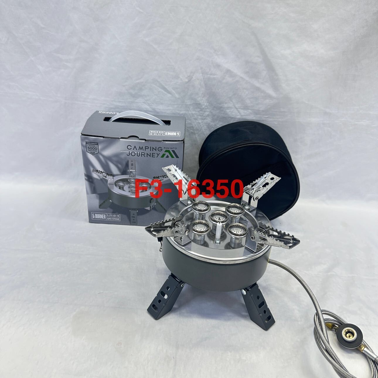 新款五头炉不锈钢炉 猛火炉圆形卡式炉 带支架气炉 户外炉便携炉详情图6