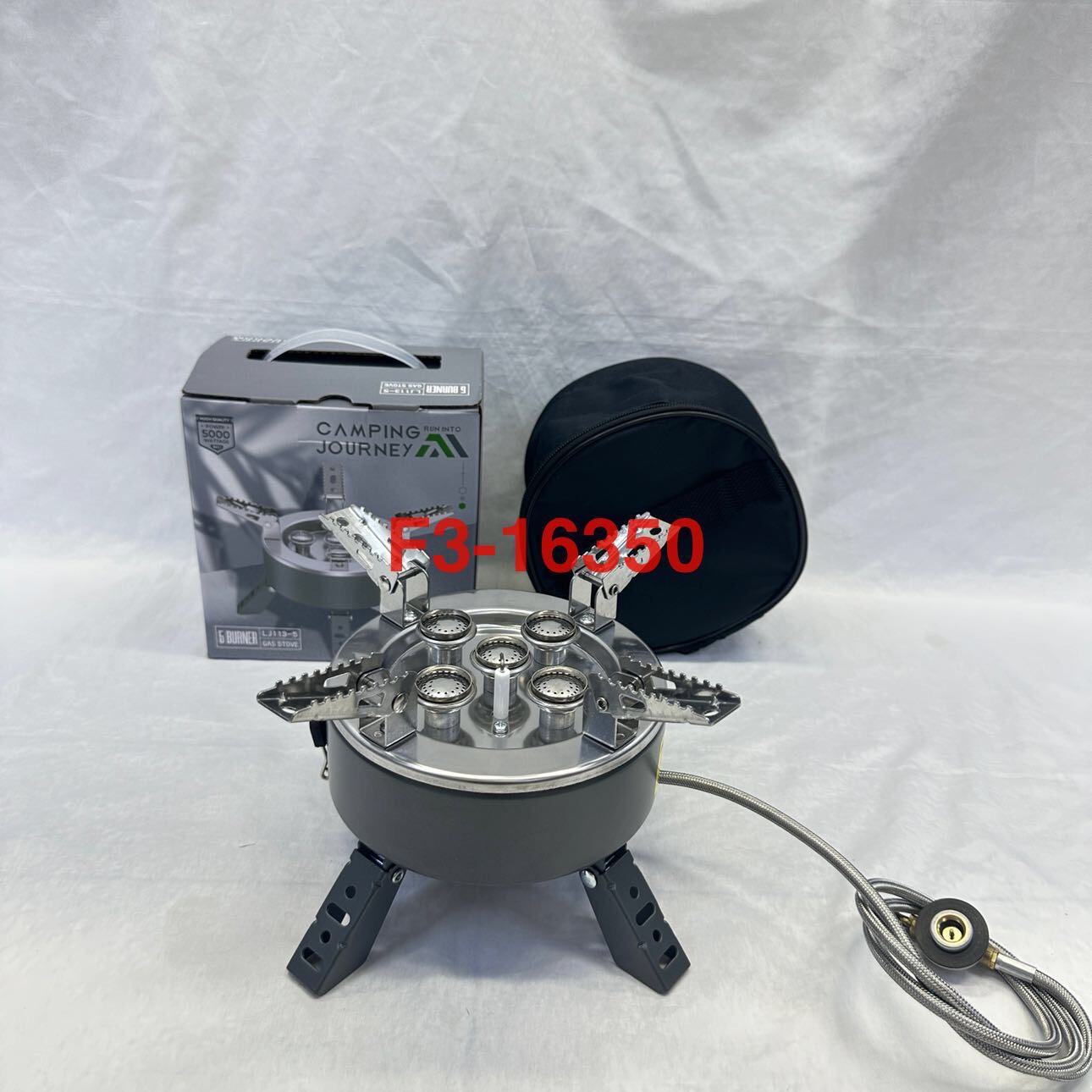 新款五头炉不锈钢炉 猛火炉圆形卡式炉 带支架气炉 户外炉便携炉详情图4