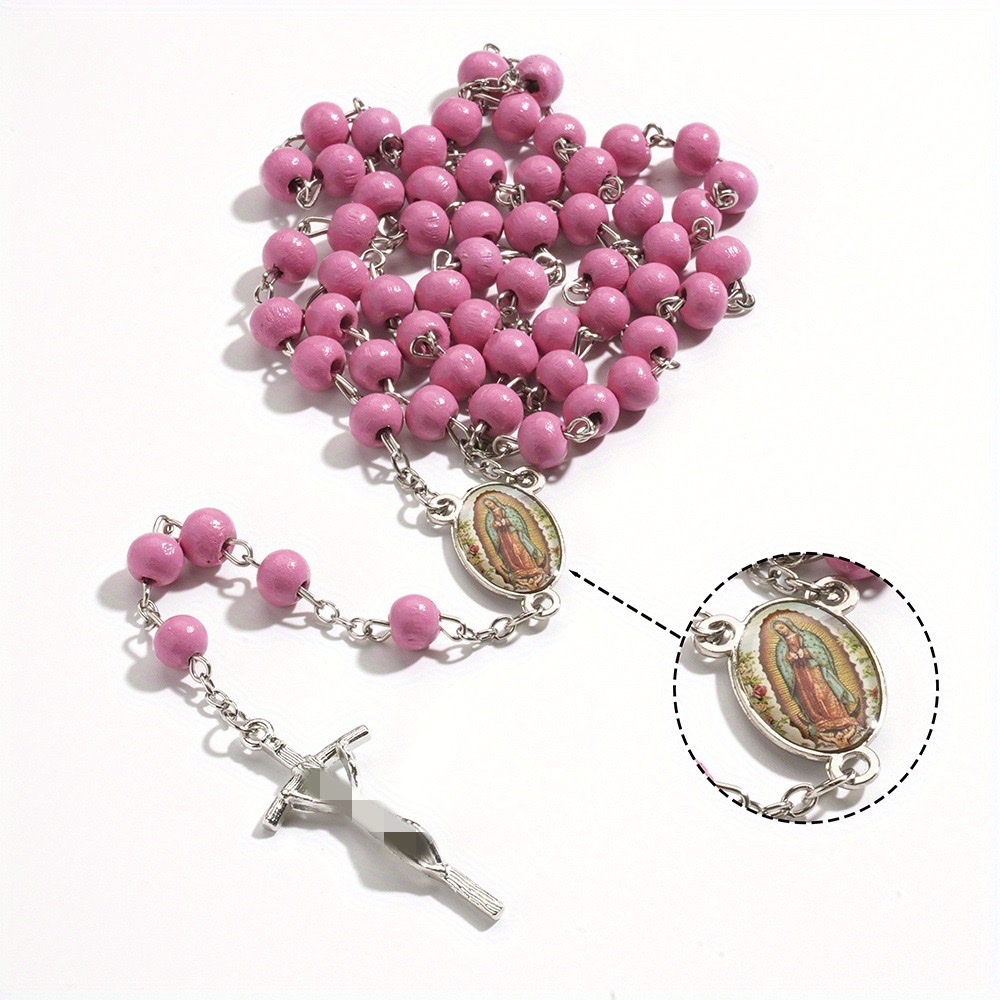 59 pink wooden beads cross necklace, religious prayer, baptism, Communion gift Application Scenario