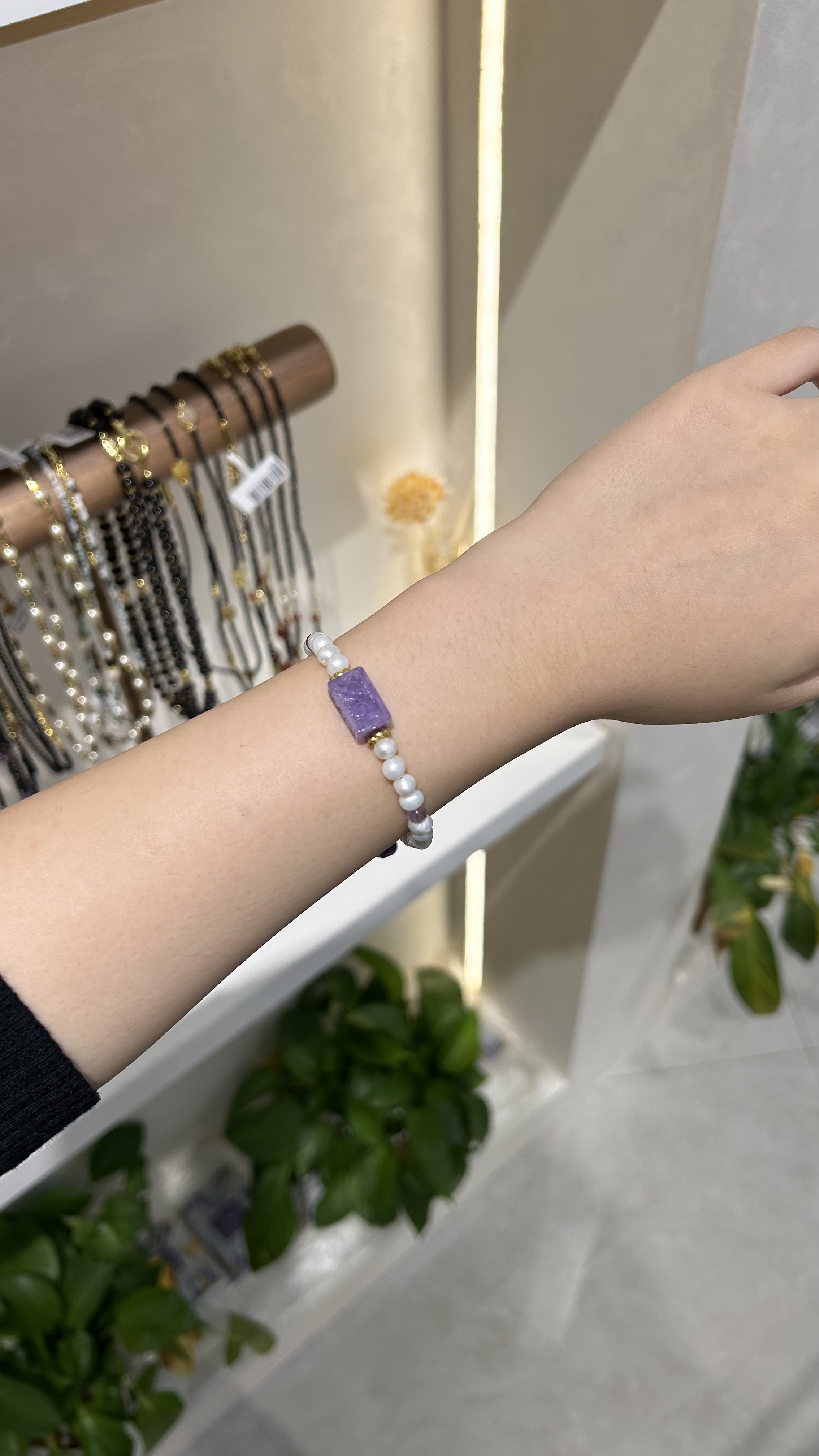 新款紫色水晶珍珠合香手串文玩星月菩提手串紫金鼠紫气东来春秋女可爱甜美高雅ins细节图