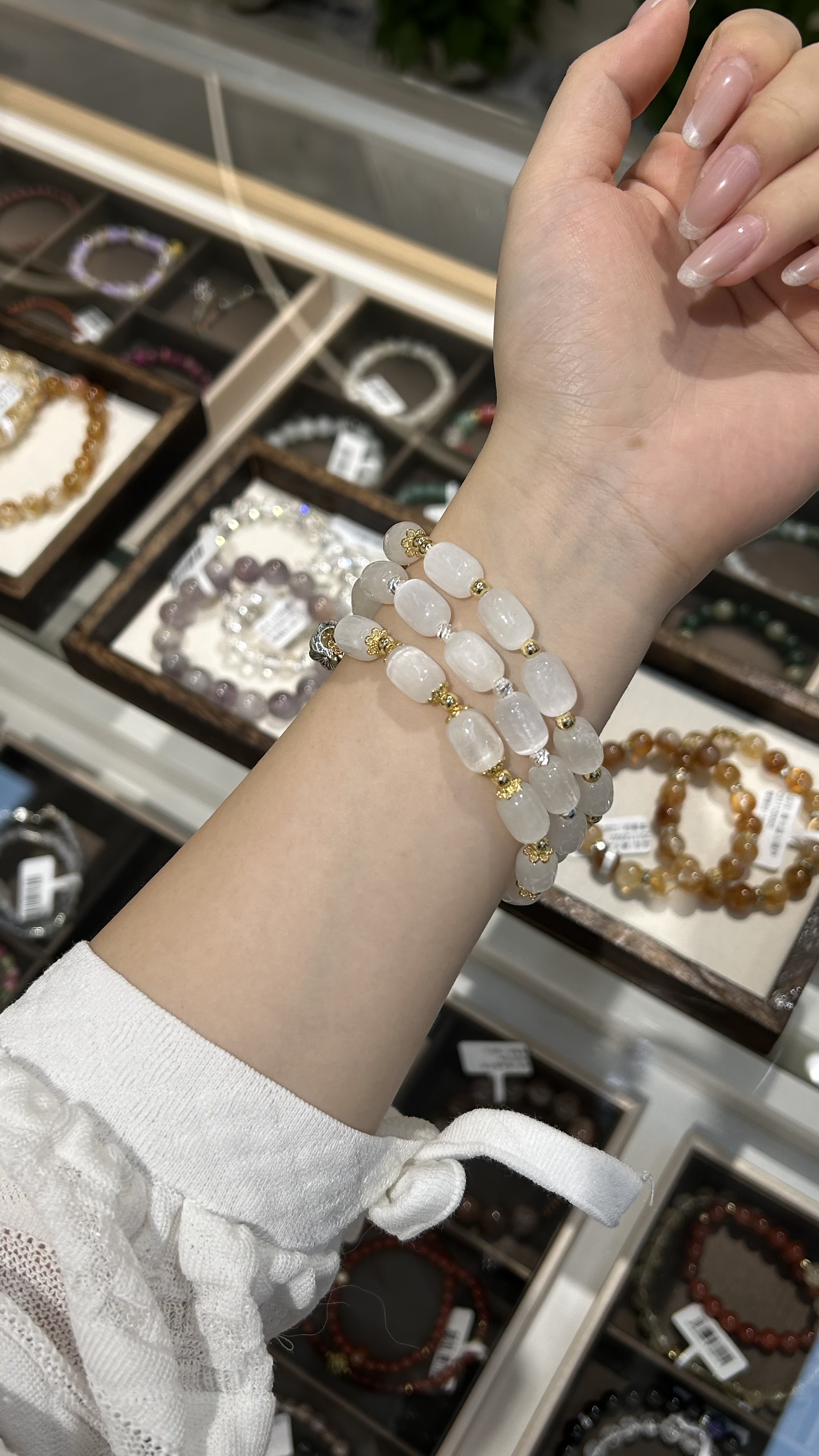 时尚简约白色水晶合香手串文玩星月菩提女士叠戴三圈均码纯银可爱甜美甜酷风细节图