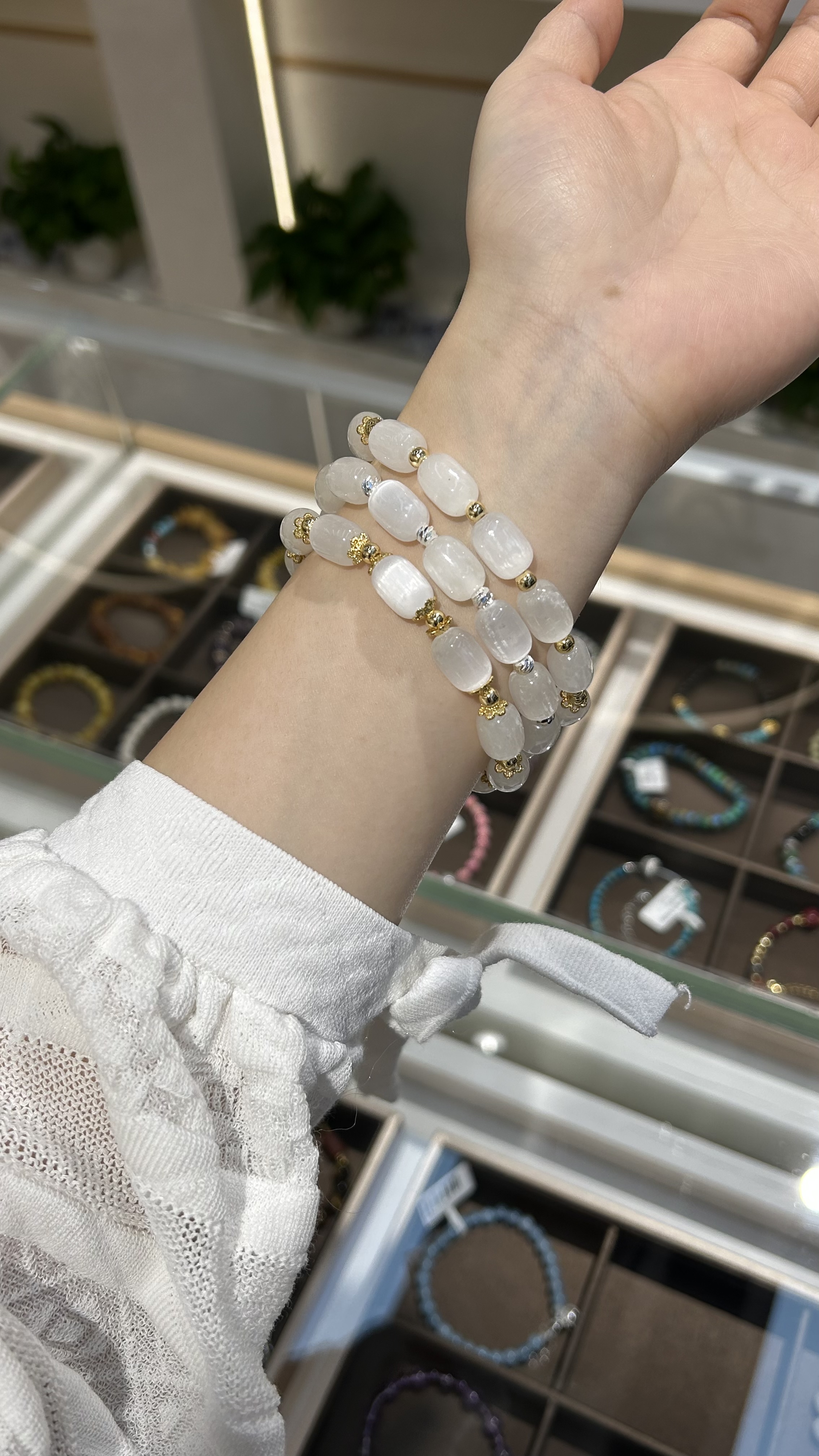 时尚简约白色水晶合香手串文玩星月菩提女士叠戴三圈均码纯银可爱甜美甜酷风详情图5