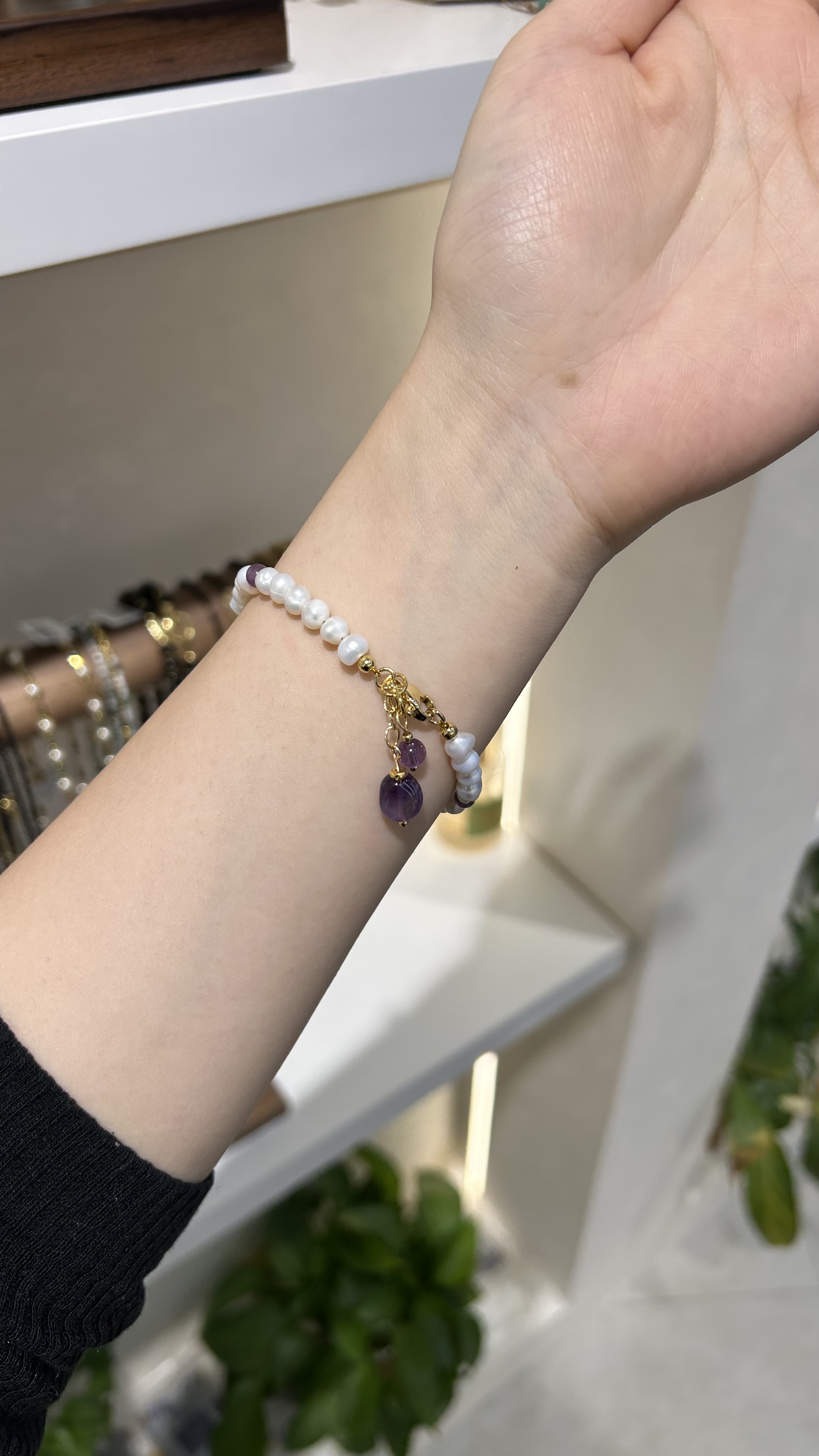 新款紫色水晶珍珠合香手串文玩星月菩提手串紫金鼠紫气东来春秋女可爱甜美高雅ins详情图3