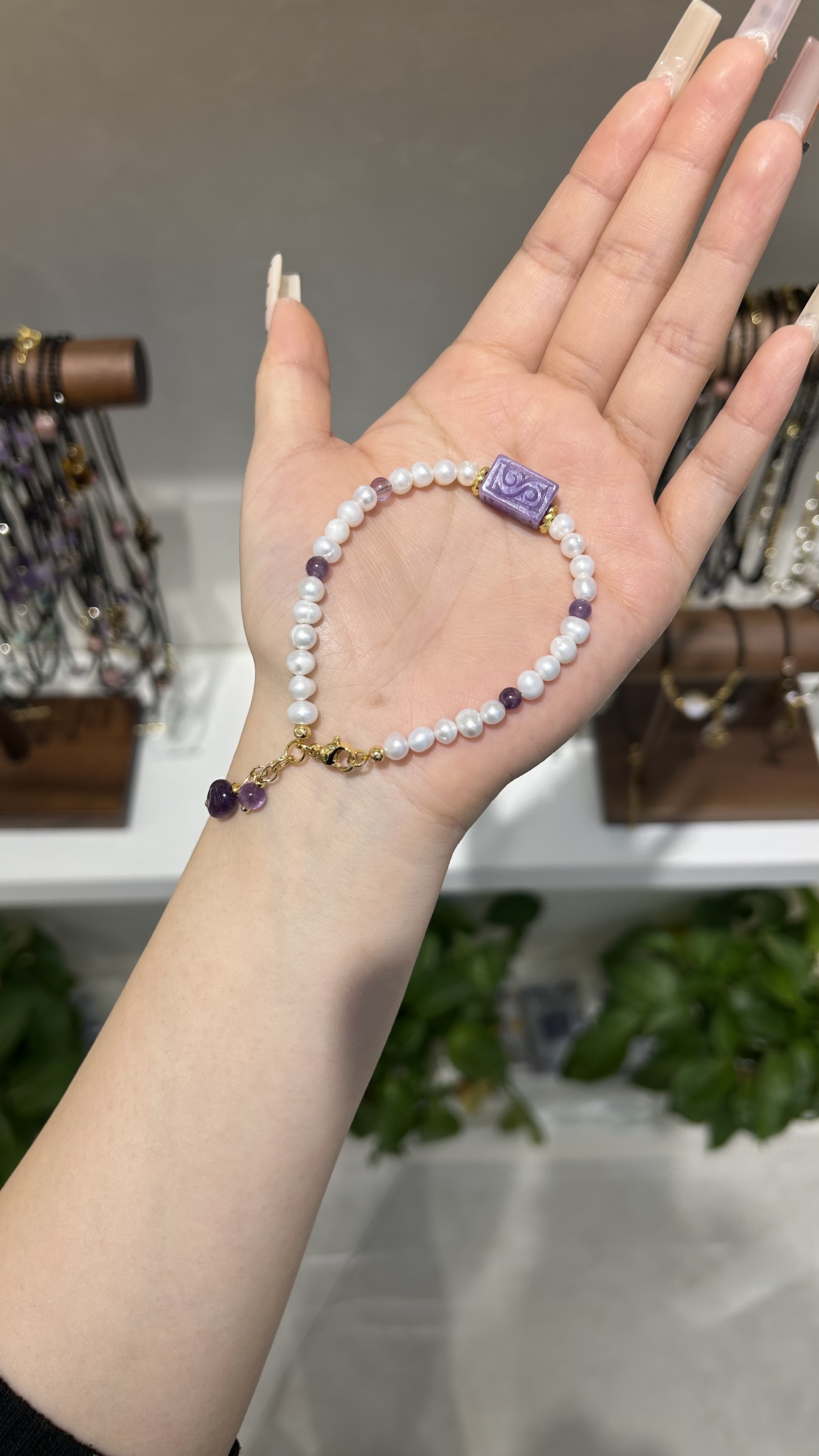 新款紫色水晶珍珠合香手串文玩星月菩提手串紫金鼠紫气东来春秋女可爱甜美高雅ins