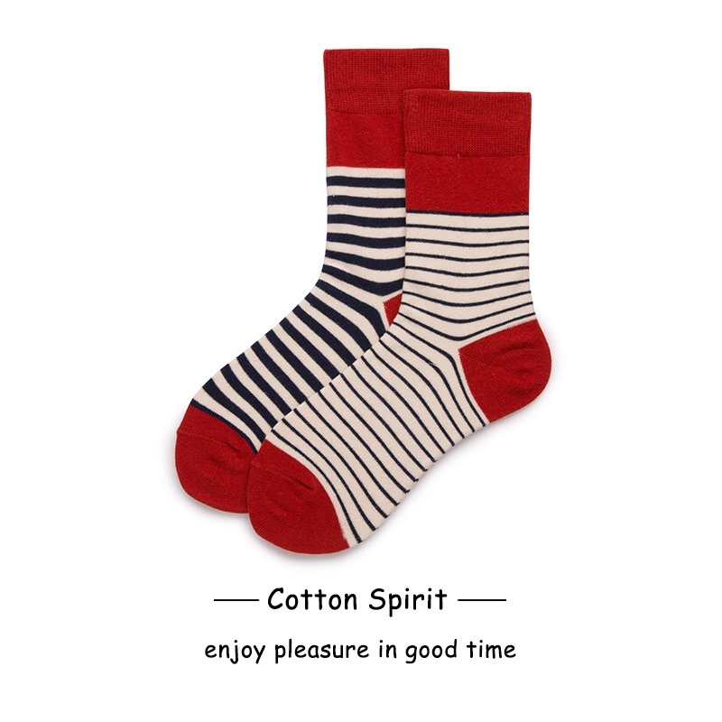 Cotton Spirit Couple's Striped AB cotton socks, thick and thin striped color-matched yin-yang socks, unisex socks