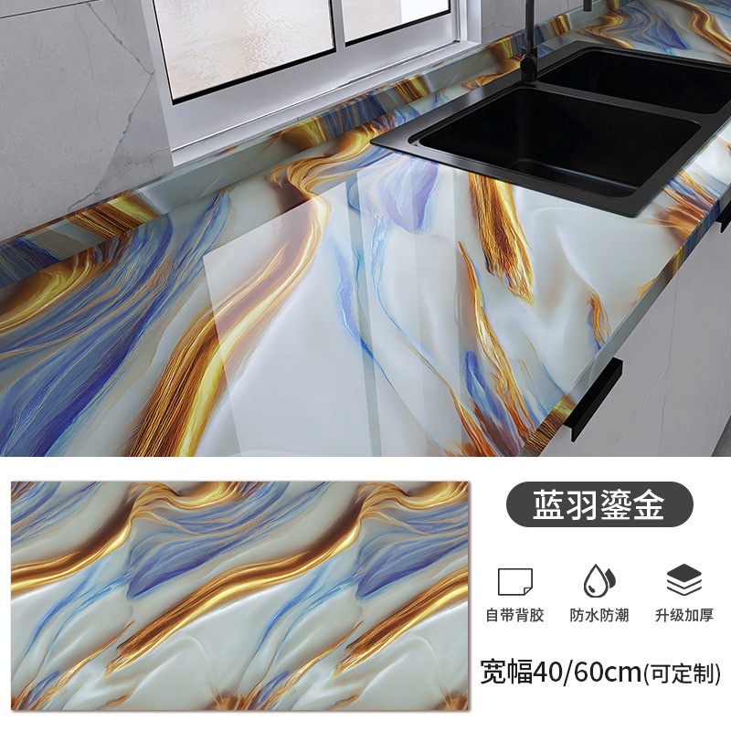 跨境厨房贴纸防水防油大理石具贴膜自粘防水防油瓷砖灶台厨房贴纸详情图3