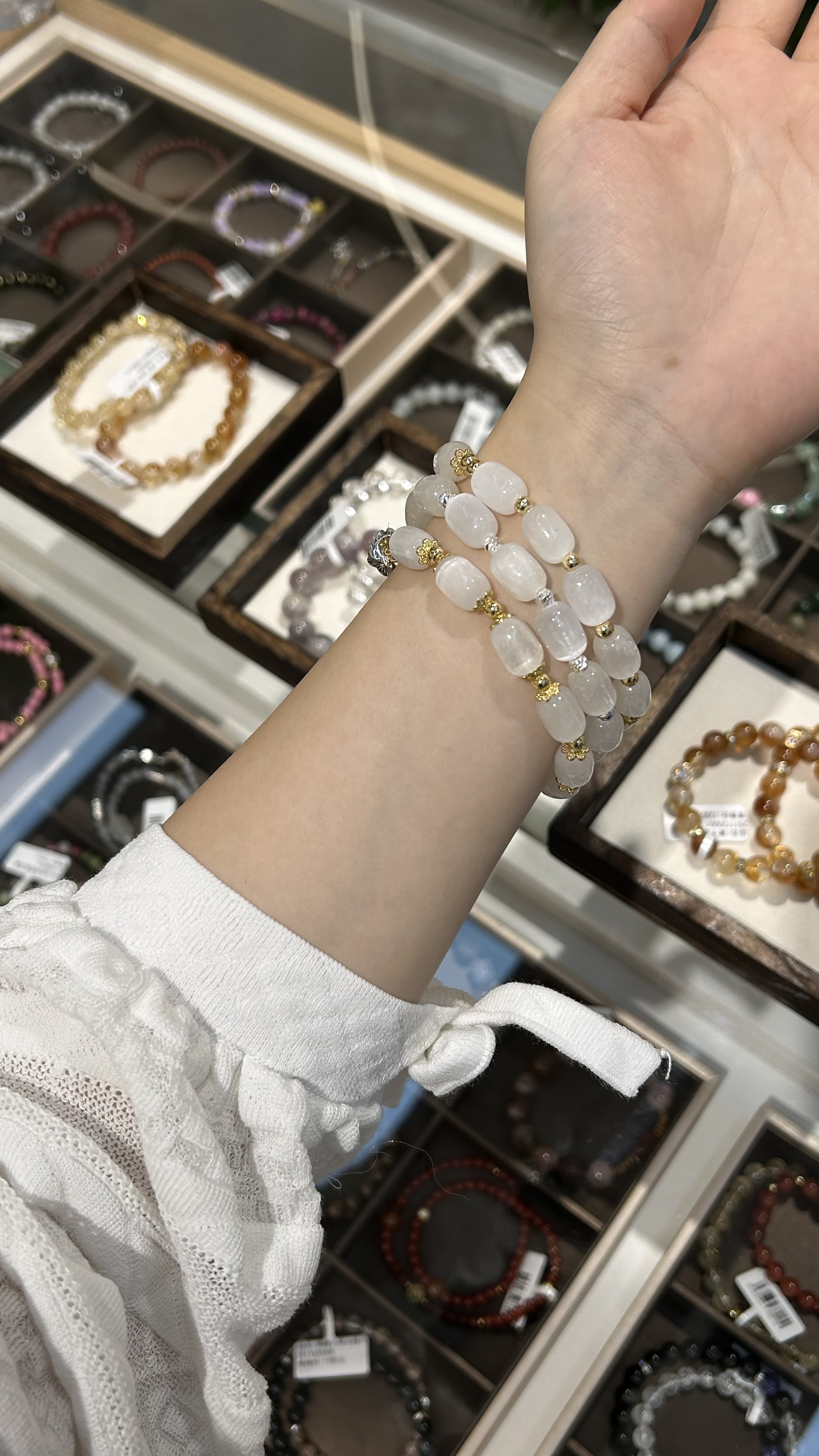 时尚简约白色水晶合香手串文玩星月菩提女士叠戴三圈均码纯银可爱甜美甜酷风产品图