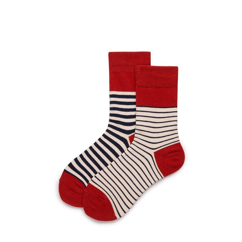 Cotton Spirit Couple's Striped AB cotton socks, thick and thin striped color-matched yin-yang socks, unisex socks details Picture