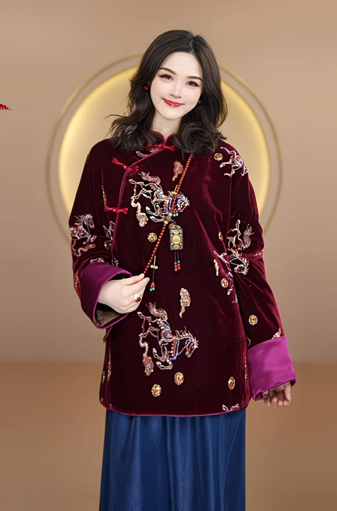 马踏祥云双色葫芦蝴蝶双层复合绒做外套马甲礼服旗袍详情图20