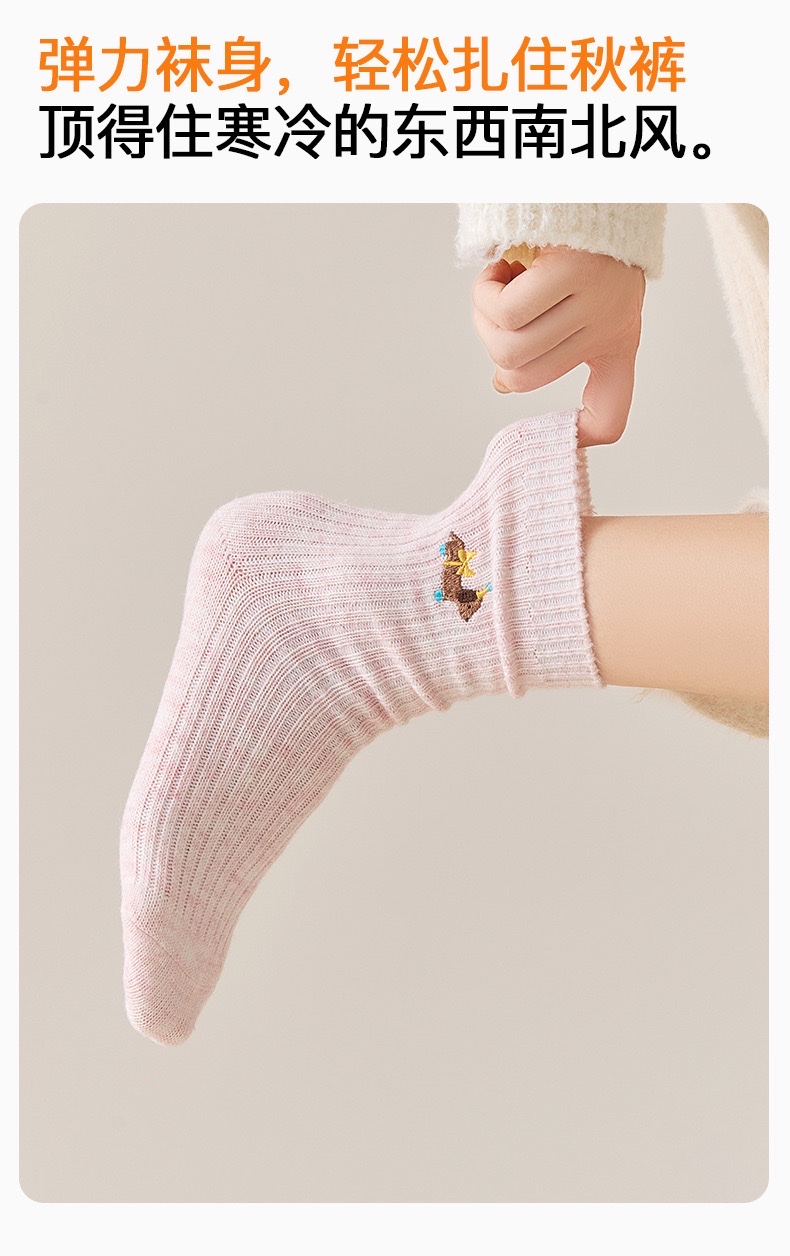 Winter wool cartoon puppy embroidered grey socks for women, mid-calf socks, ins trendy Japanese style, cute pile long socks detail image 10