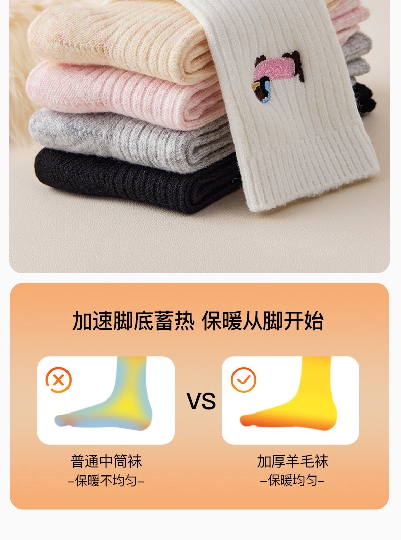 Winter wool cartoon puppy embroidered grey socks for women, mid-calf socks, ins trendy Japanese style, cute pile long socks detail image 9