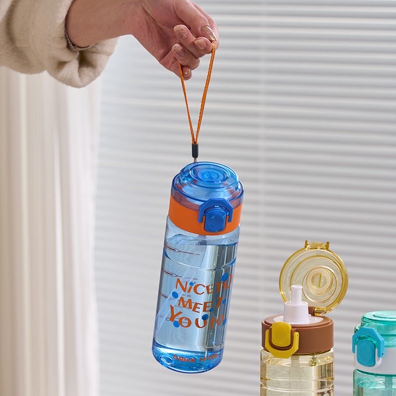 Changnuo Space Cup, multi-color straight water cup, dual-drinking fashionable men's and women's office water cup, student plastic straw cup details Picture