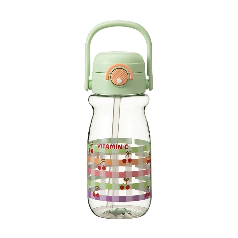 Changnuo Summer Children's Cup with Straw, boy and girl student handle water bottle, cartoon cute, cute strawberry bear cup, 680ML Item Picture