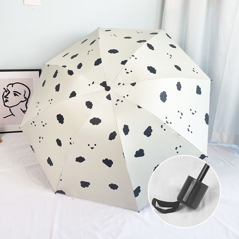 Smile Bear Black Vinyl sun Umbrella, a folding umbrella for both sun protection and rain, cartoon style, student umbrella for men and women, new style umbrella Item Picture