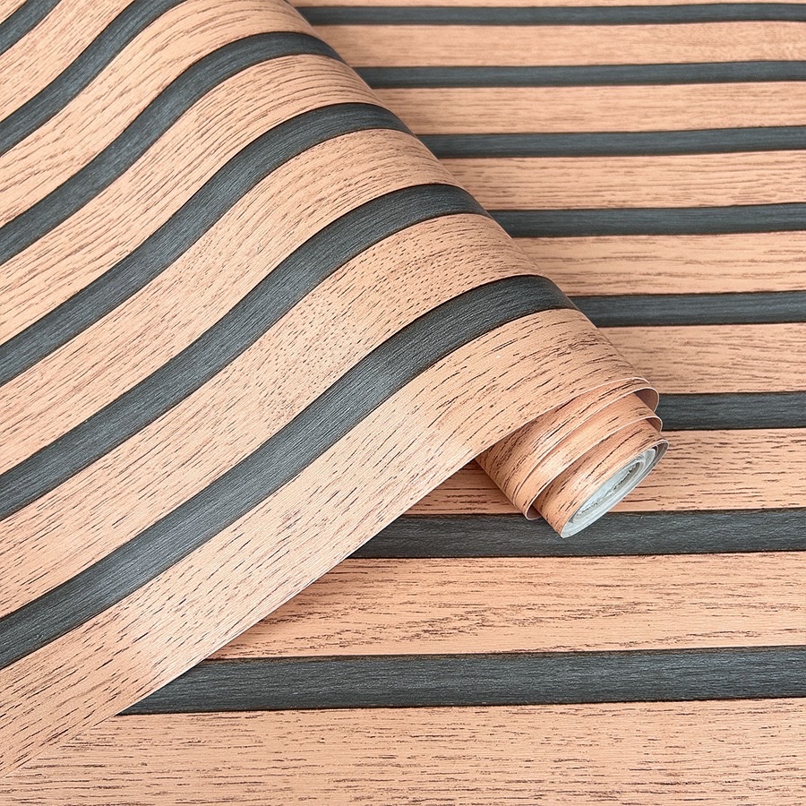 Cross-border wholesale self-adhesive wallpaper, striped PVC imitation grille, wood grain wall stickers, restaurant table and cabinet waterproof stickers detail image 9