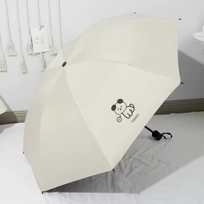 Smile Bear Black Vinyl sun Umbrella, a folding umbrella for both sun protection and rain, cartoon style, student umbrella for men and women, new style umbrella pic 3