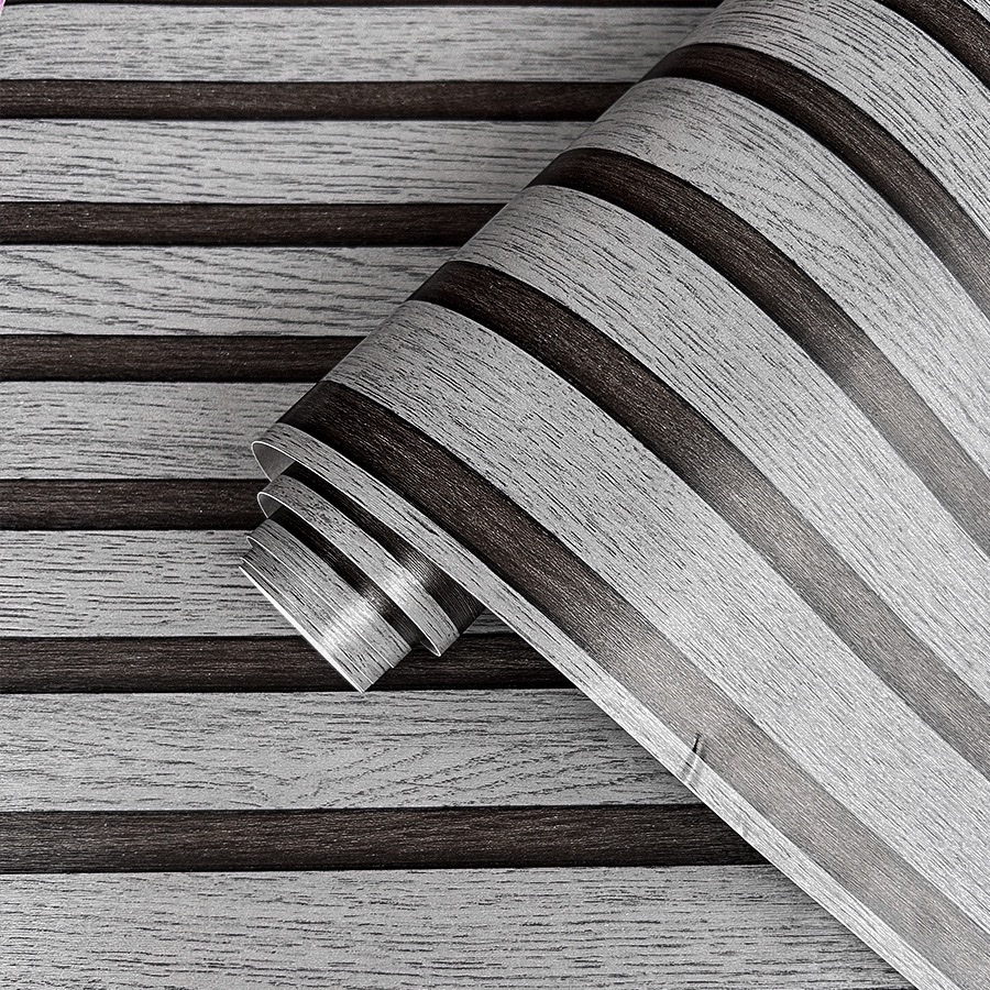 Cross-border wholesale self-adhesive wallpaper, striped PVC imitation grille, wood grain wall stickers, restaurant table and cabinet waterproof stickers detail image 6