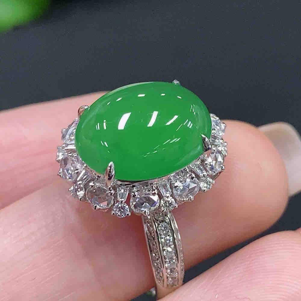 翡翠蛋面镶嵌两用款 18k金 货品总重量约6.2克 圈口14戒指支持定制