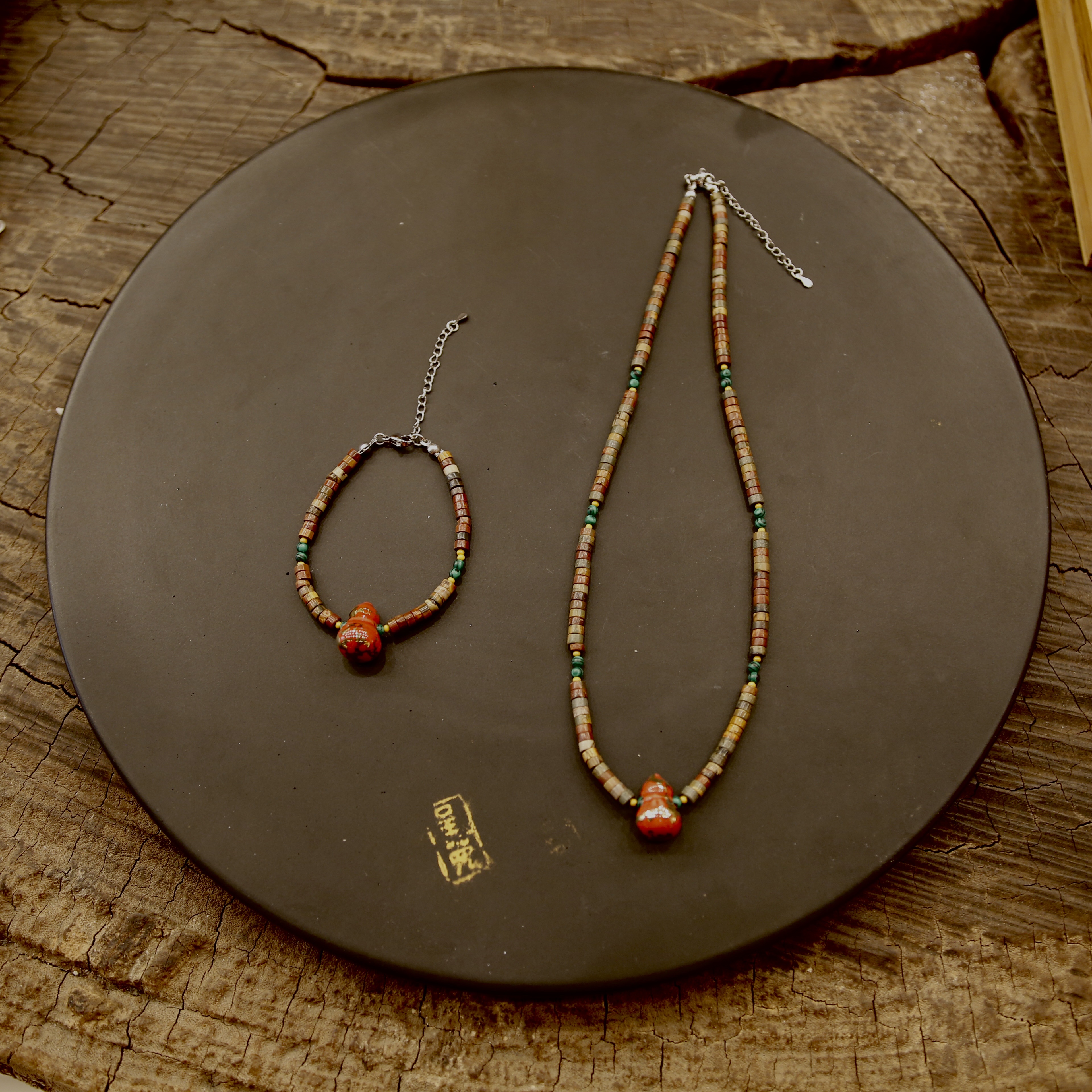 洒金葫芦陶瓷项链（红色）