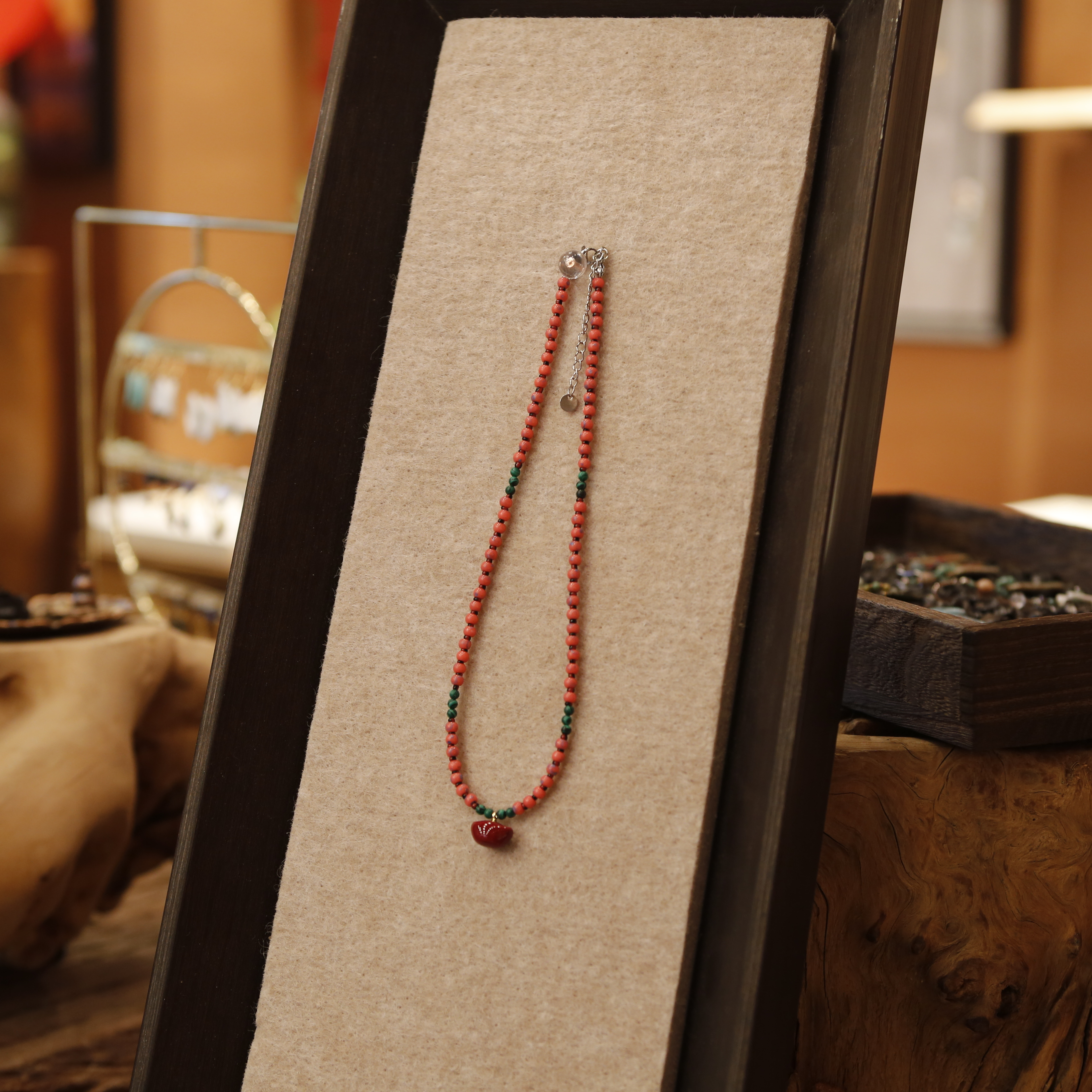 小元宝串珠陶瓷项链（祭红）