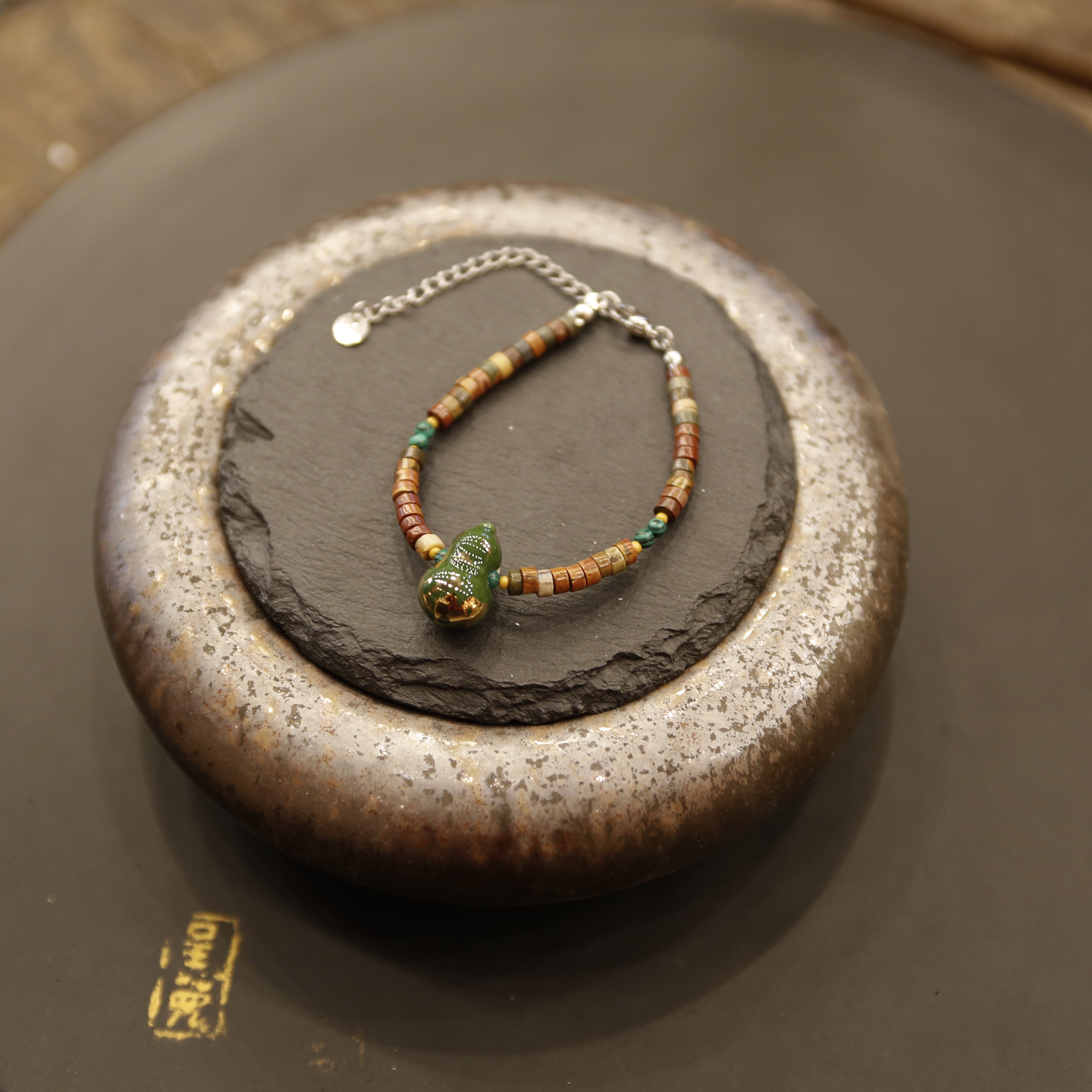 洒金葫芦陶瓷手链（绿色）产品图
