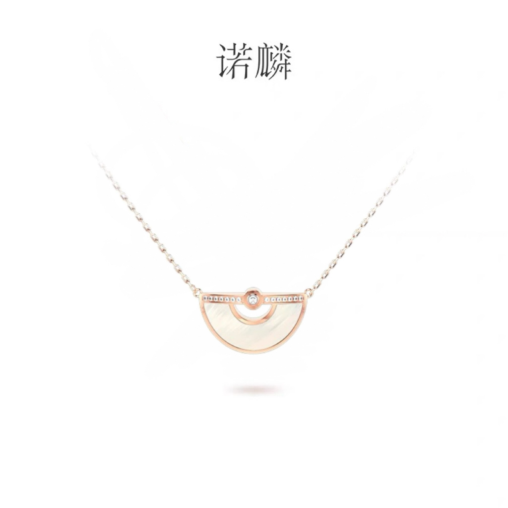 【 Star's Same Style 】 NOLYN Light Silk Feather Fan White Mother-of-Pearl Light Luxury Design Niche Necklace New Chinese Style Necklace Silver Jewelry Necklace