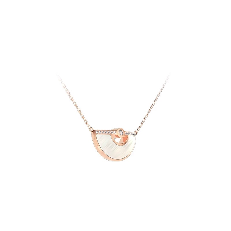 【 Star's Same Style 】 NOLYN Light Silk Feather Fan White Mother-of-Pearl Light Luxury Design Niche Necklace New Chinese Style Necklace Silver Jewelry Necklace Specification image