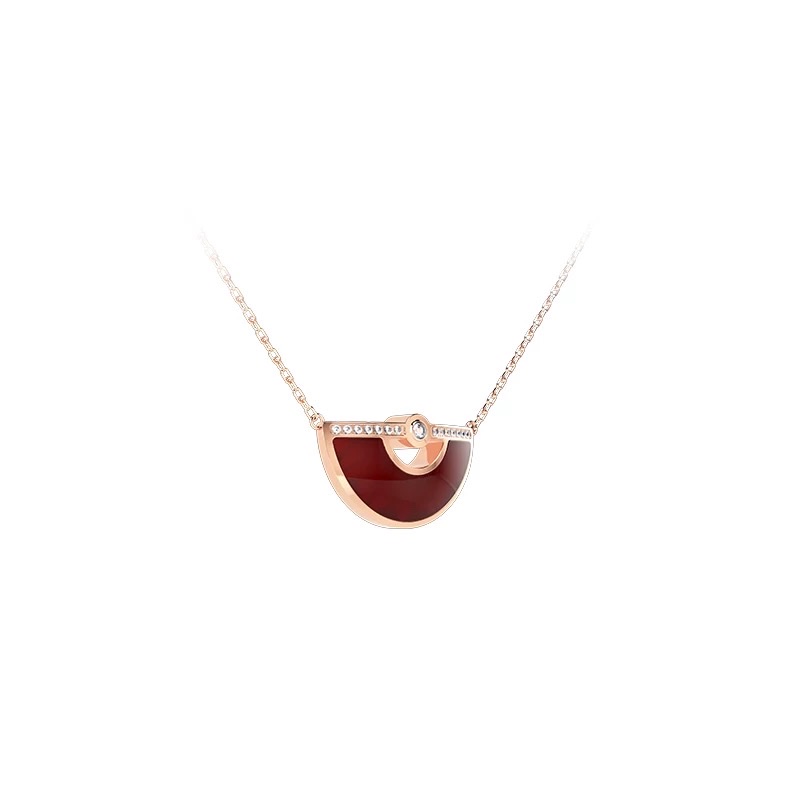 【 Star's Same Style 】 NOLYN Light Luo Feather Fan New Year Necklace, Red agate Pendant, Light Luxury and Niche 925 Silver Necklace, Silver jewelry necklace detail image 3