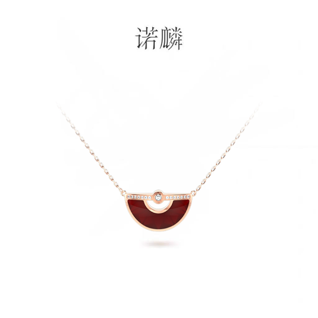 【 Star's Same Style 】 NOLYN Light Luo Feather Fan New Year Necklace, Red agate Pendant, Light Luxury and Niche 925 Silver Necklace, Silver jewelry necklace detail image 2