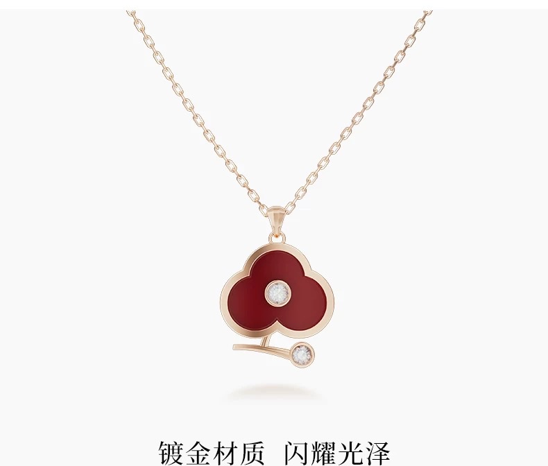 NOLYN Plum Blossom Series 925 Silver Necklace Sweater Chain, red agate pendant, New Year Women's Necklace, Autumn and Winter necklace, Silver jewelry necklace detail image 4