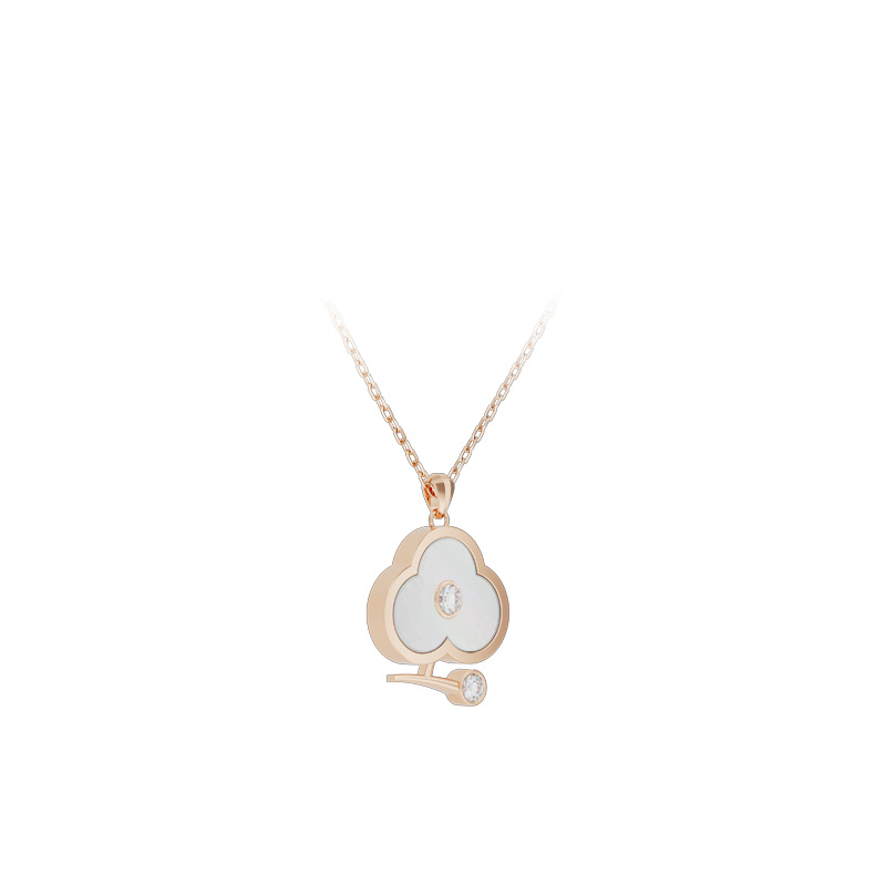 NOLYN Plum Blossom Series Graceful Necklace, sweater Chain, White Mother-of-Pearl Autumn and Winter Collection, Original and Niche Plum Blossom necklace, Silver jewelry necklace details Picture