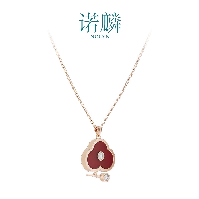 NOLYN Plum Blossom Series 925 Silver Necklace Sweater Chain, red agate pendant, New Year Women's Necklace, Autumn and Winter necklace, Silver jewelry necklace details Picture