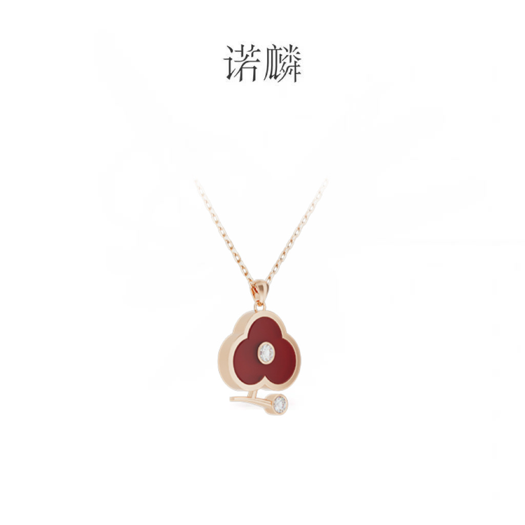 NOLYN Plum Blossom Series 925 Silver Necklace Sweater Chain, red agate pendant, New Year Women's Necklace, Autumn and Winter necklace, Silver jewelry necklace