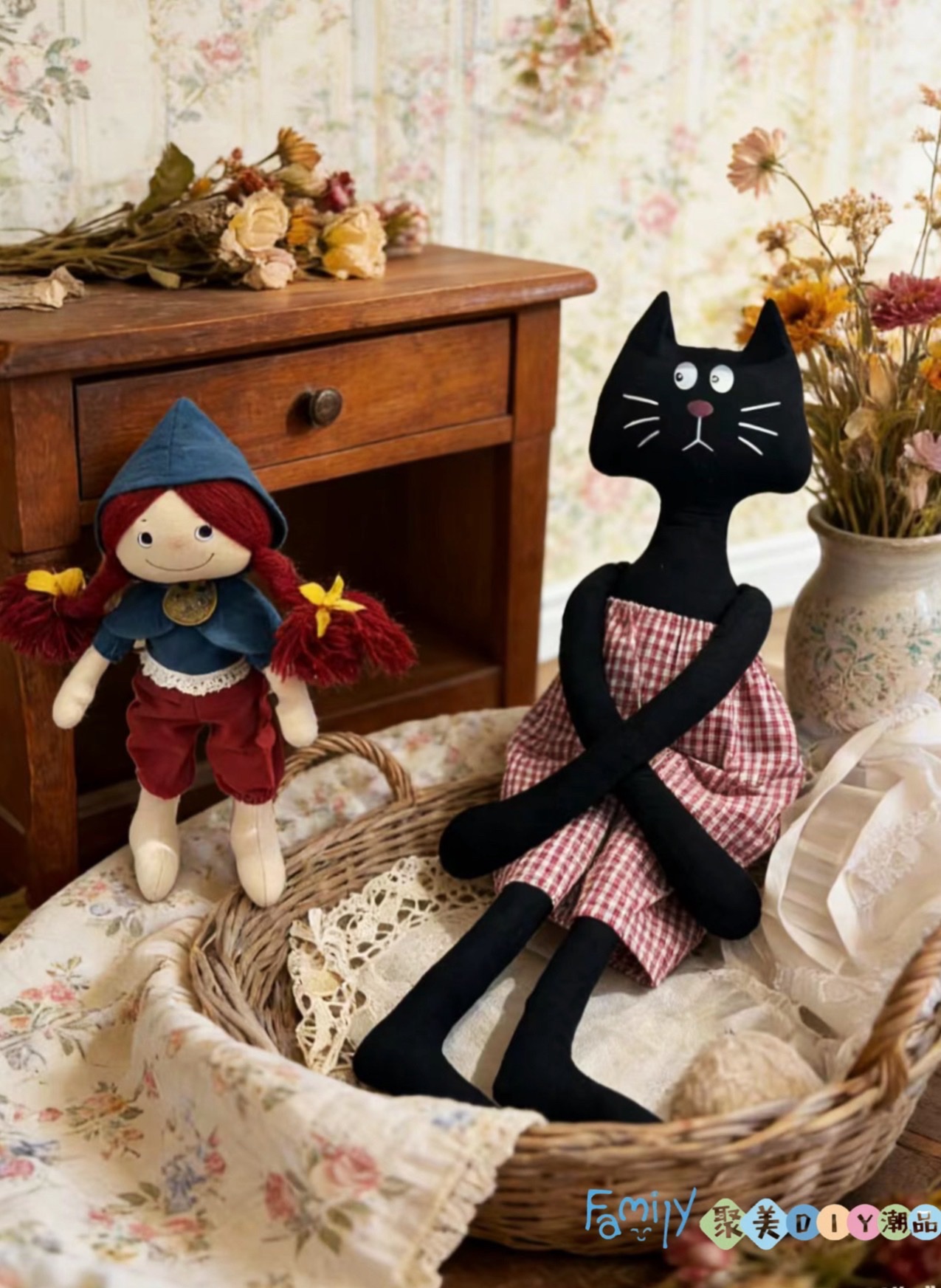 黑猫。 布艺玩偶。 森系布艺玩偶