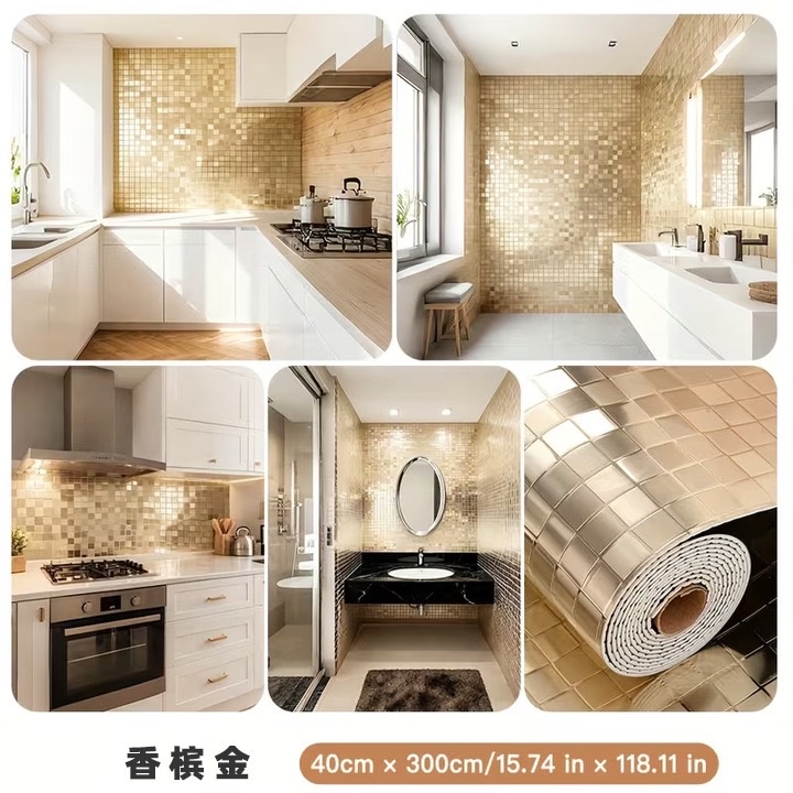 Mosaic wall stickers, self-adhesive waterproof, kitchen and bathroom wall tiles renovation, color change, high-end stainless steel stickers Specification image