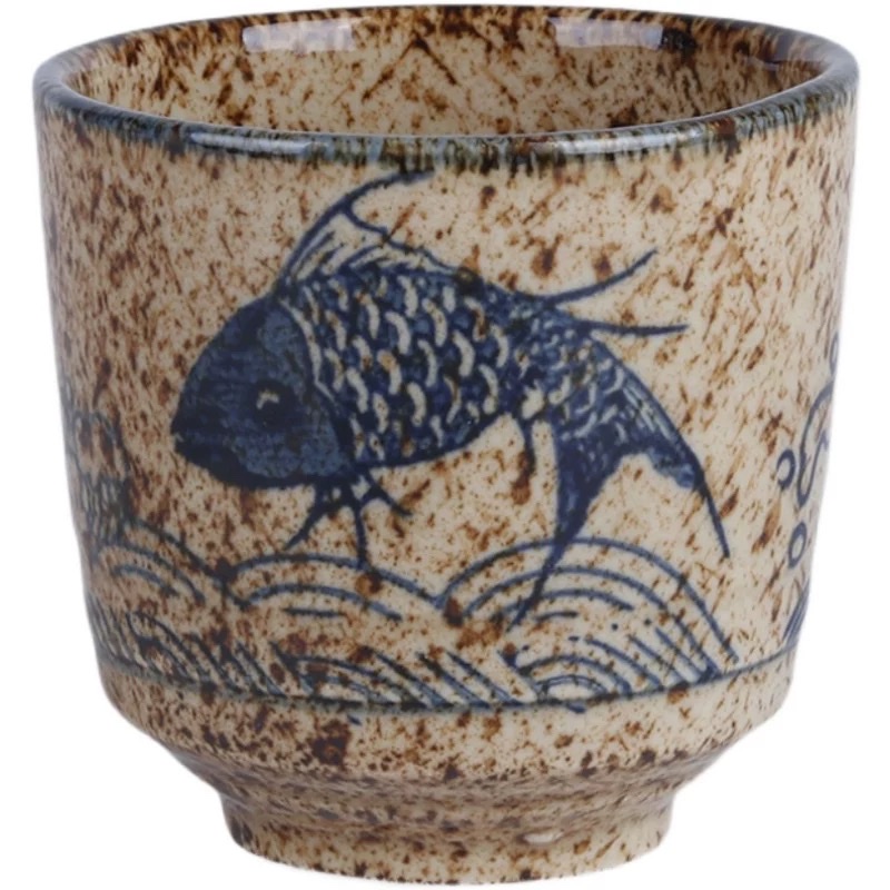 日式陶瓷复古茶杯日料店汤吞杯寿司杯办公室茶杯粗陶杯子品茗杯子白底实物图