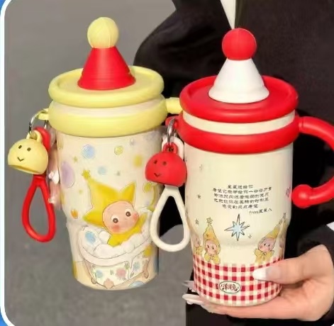 Large-capacity star-shaped insulated cup, cute student girl, high appearance level, new handle straw, 304 water cup, stainless steel, others