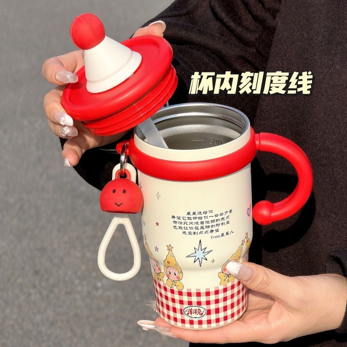 Large-capacity star-shaped insulated cup, cute student girl, high appearance level, new handle straw, 304 water cup, stainless steel, others pic 4
