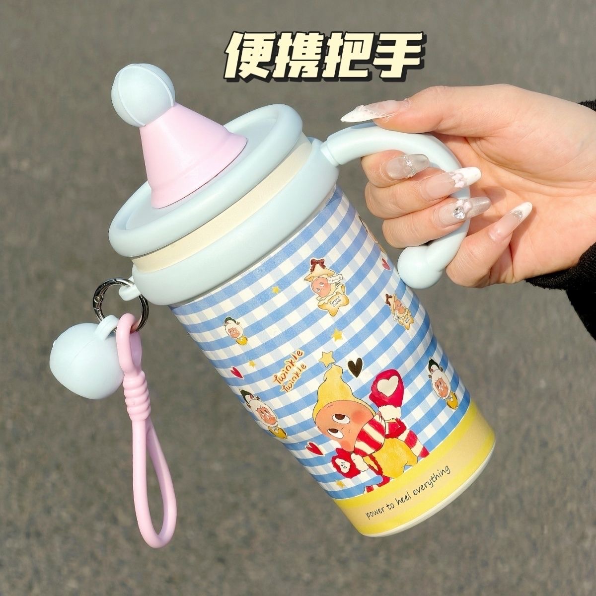 Large-capacity star-shaped insulated cup, cute student girl, high appearance level, new handle straw, 304 water cup, stainless steel, others Specification image