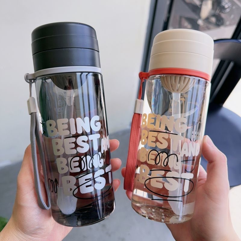 Summer high appearance level women's double drinking cups with straws, simple and portable plastic water cups for male students' campus sports and outdoor activities details Picture