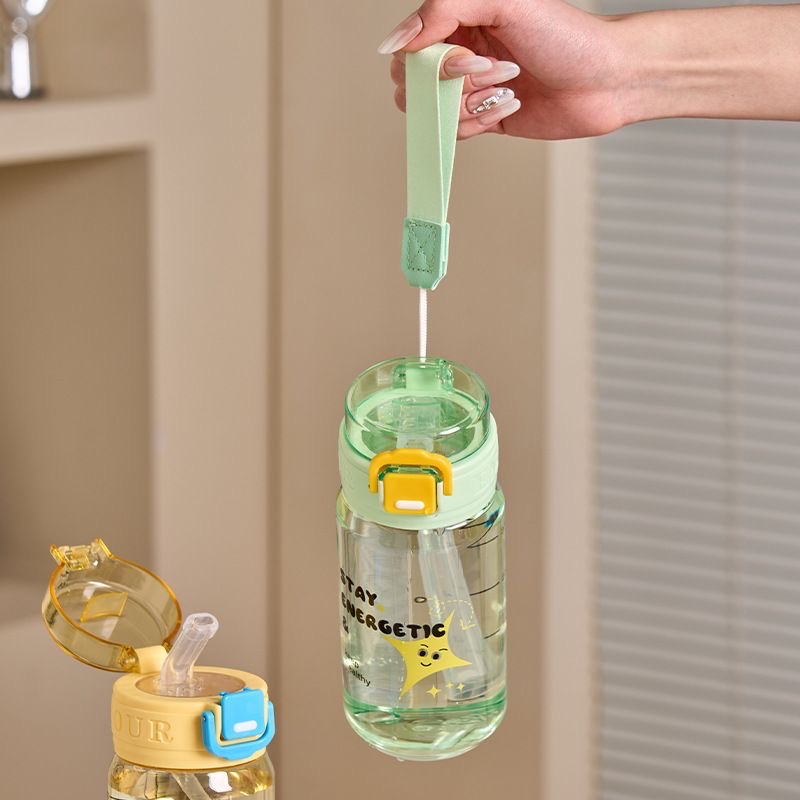 2026 Summer New portable straw water cup, high appearance level plastic water bottle, simple cartoon travel cup for students, other 500ML pic 7