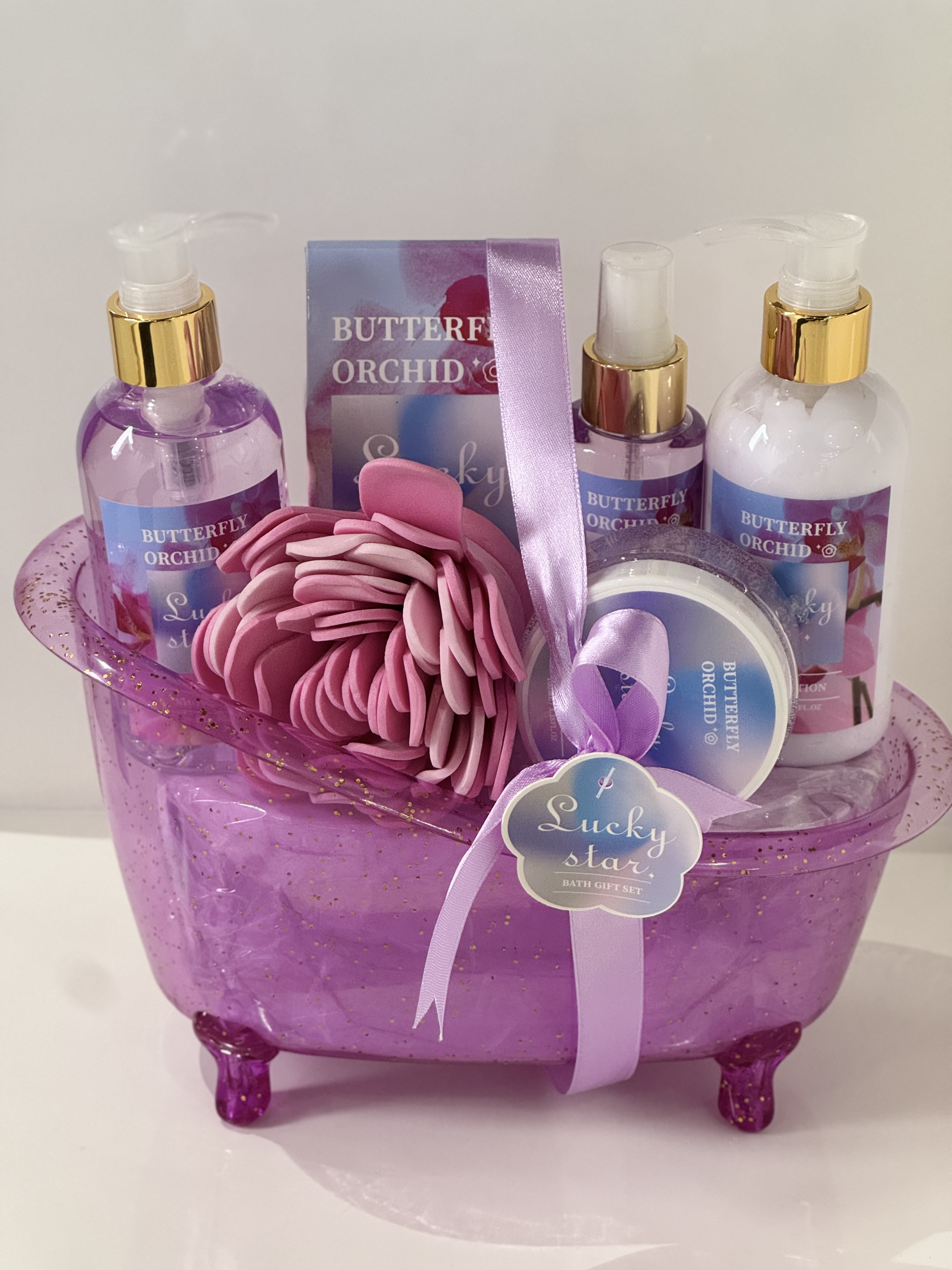 Best-selling cross-border foreign trade body care gift set: body wash, body lotion, bath salt, bath ball, scrub, essence, body care set, high-end purple bathtub, great gift for Mother's Day and Women's Day